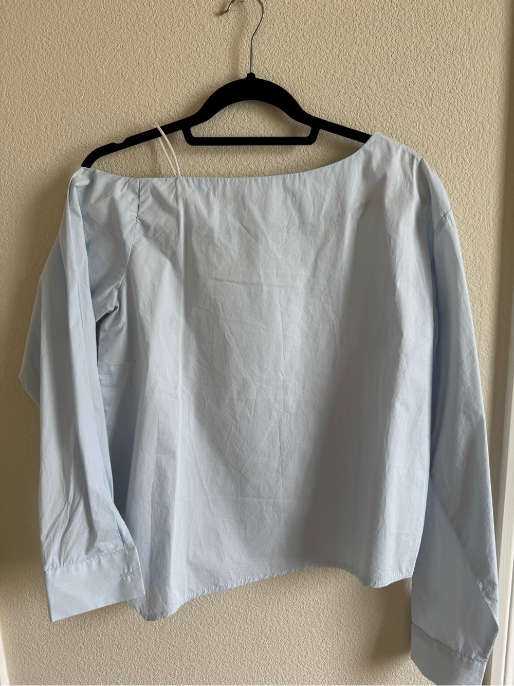Hongdae Korean Light Blue Off-Shoulder Long Sleeve Top